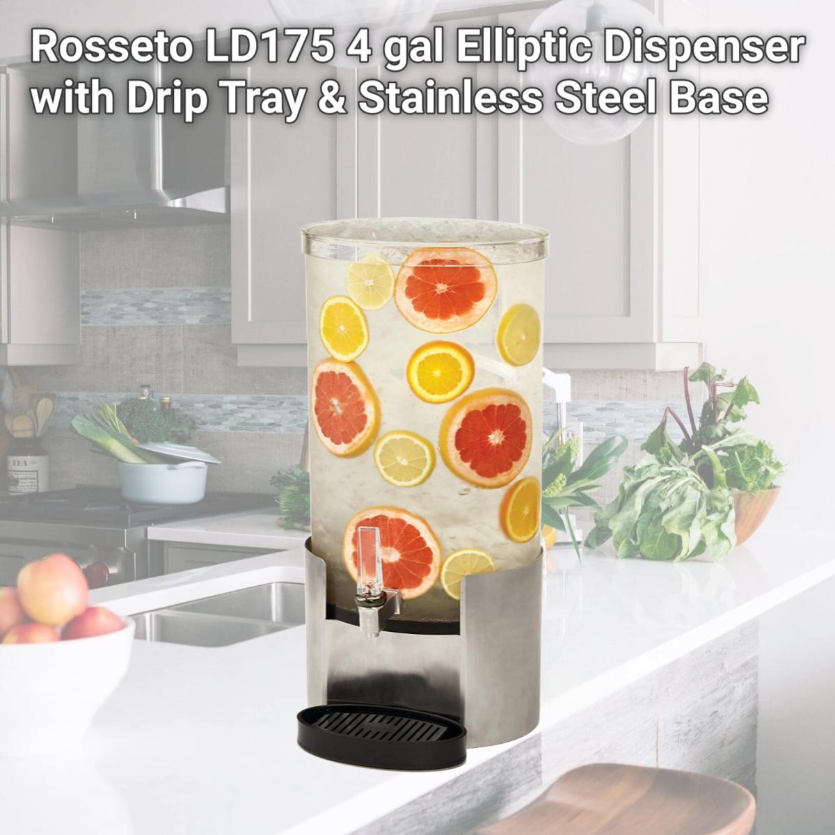 Picture of Rosseto LD175 4 gal Elliptic Dispenser with Drip Tray & Stainless Steel Base