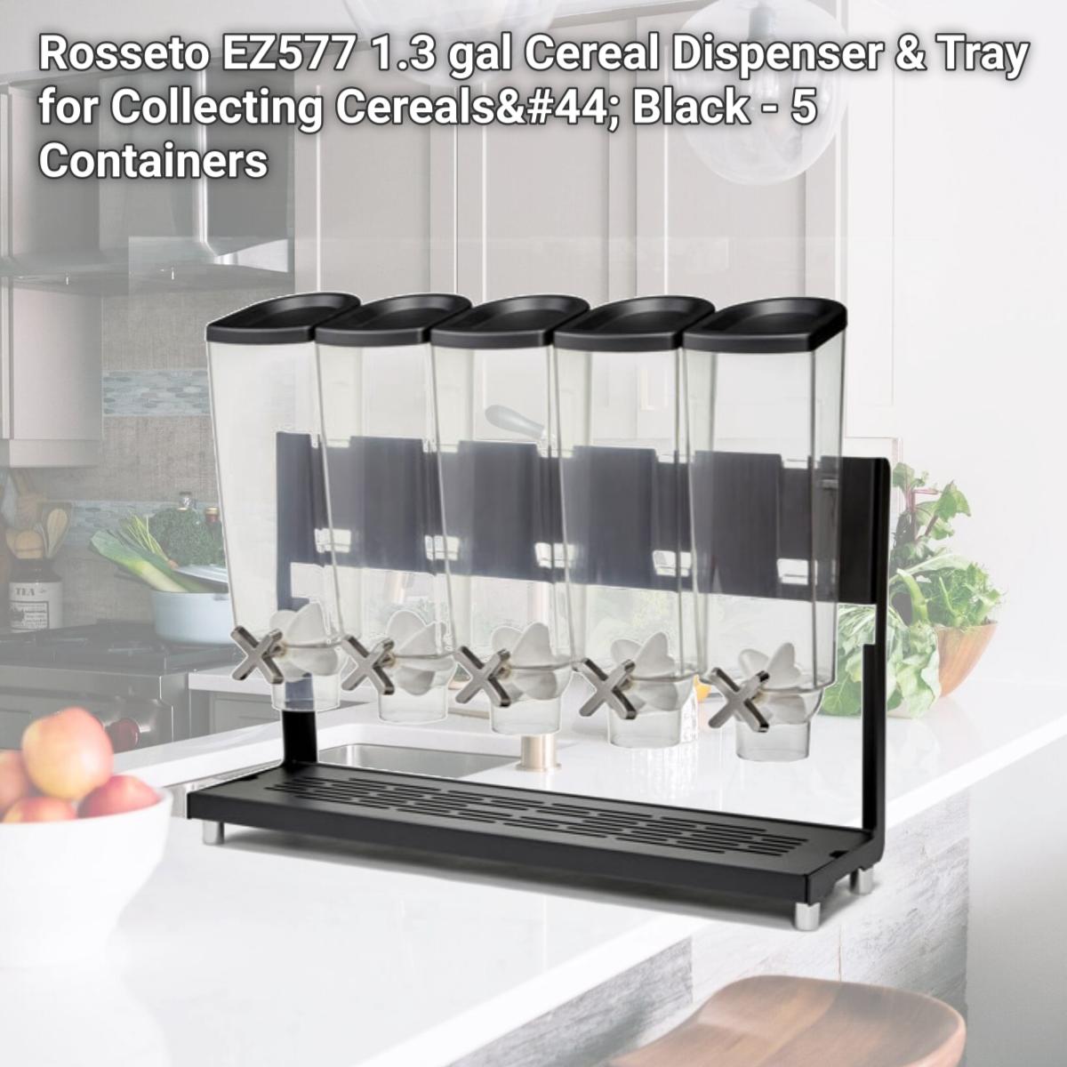 Picture of Rosseto EZ577 1.3 gal Cereal Dispenser & Tray for Collecting Cereals, Black - 5 Containers