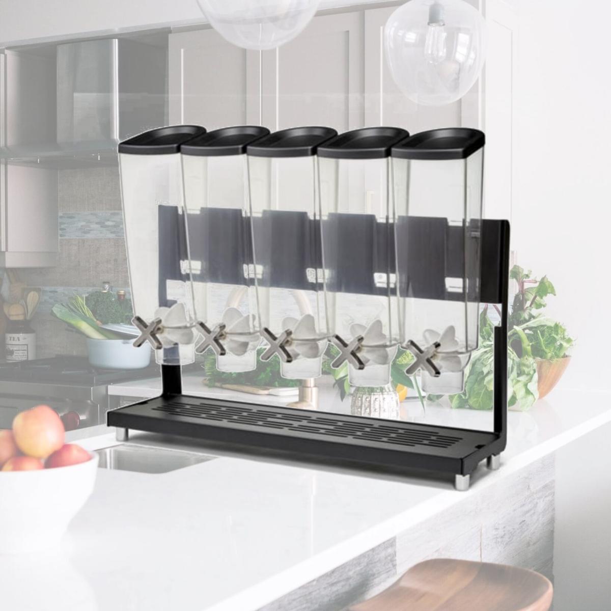 Picture of Rosseto EZ577 1.3 gal Cereal Dispenser & Tray for Collecting Cereals, Black - 5 Containers