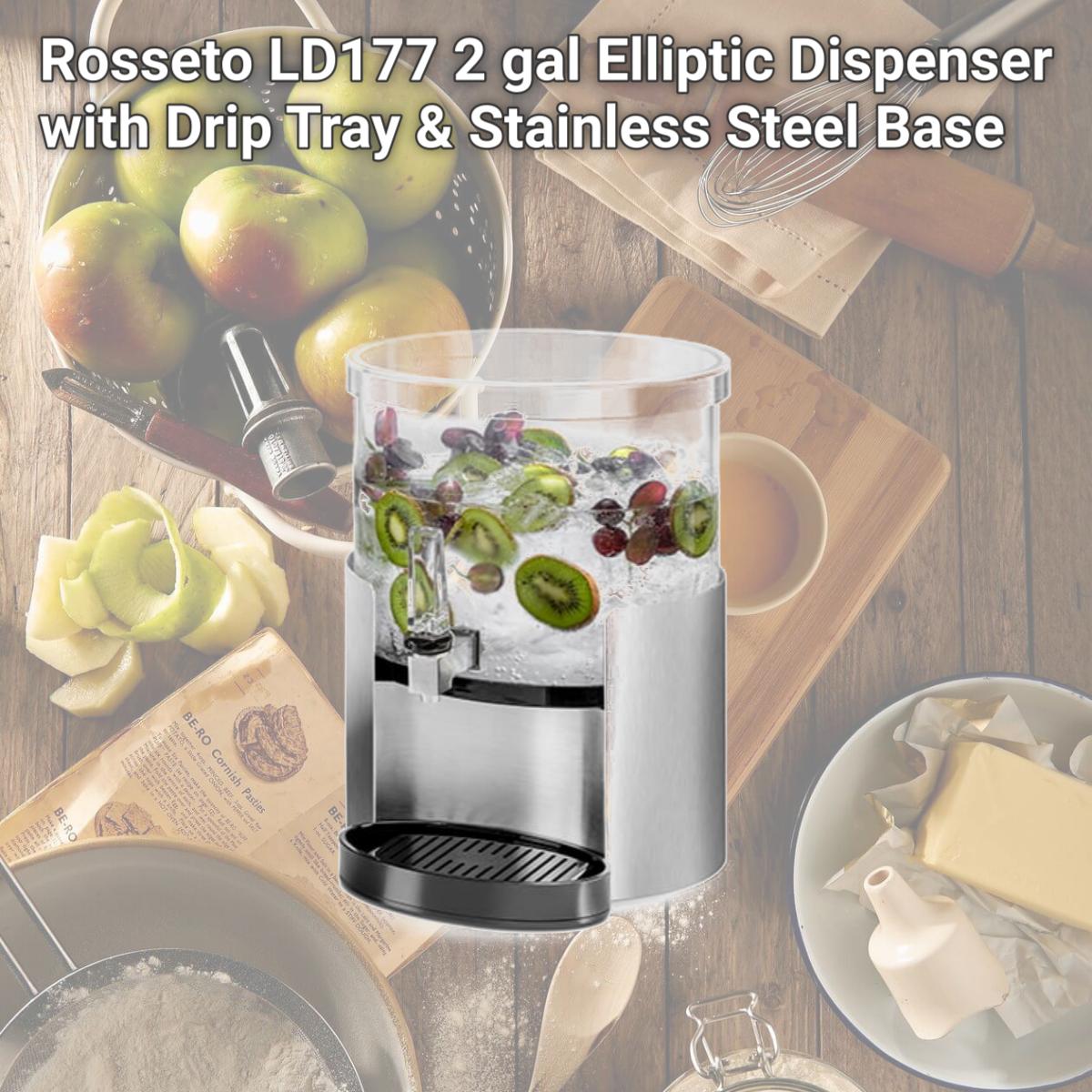 Picture of Rosseto LD177 2 gal Elliptic Dispenser with Drip Tray & Stainless Steel Base