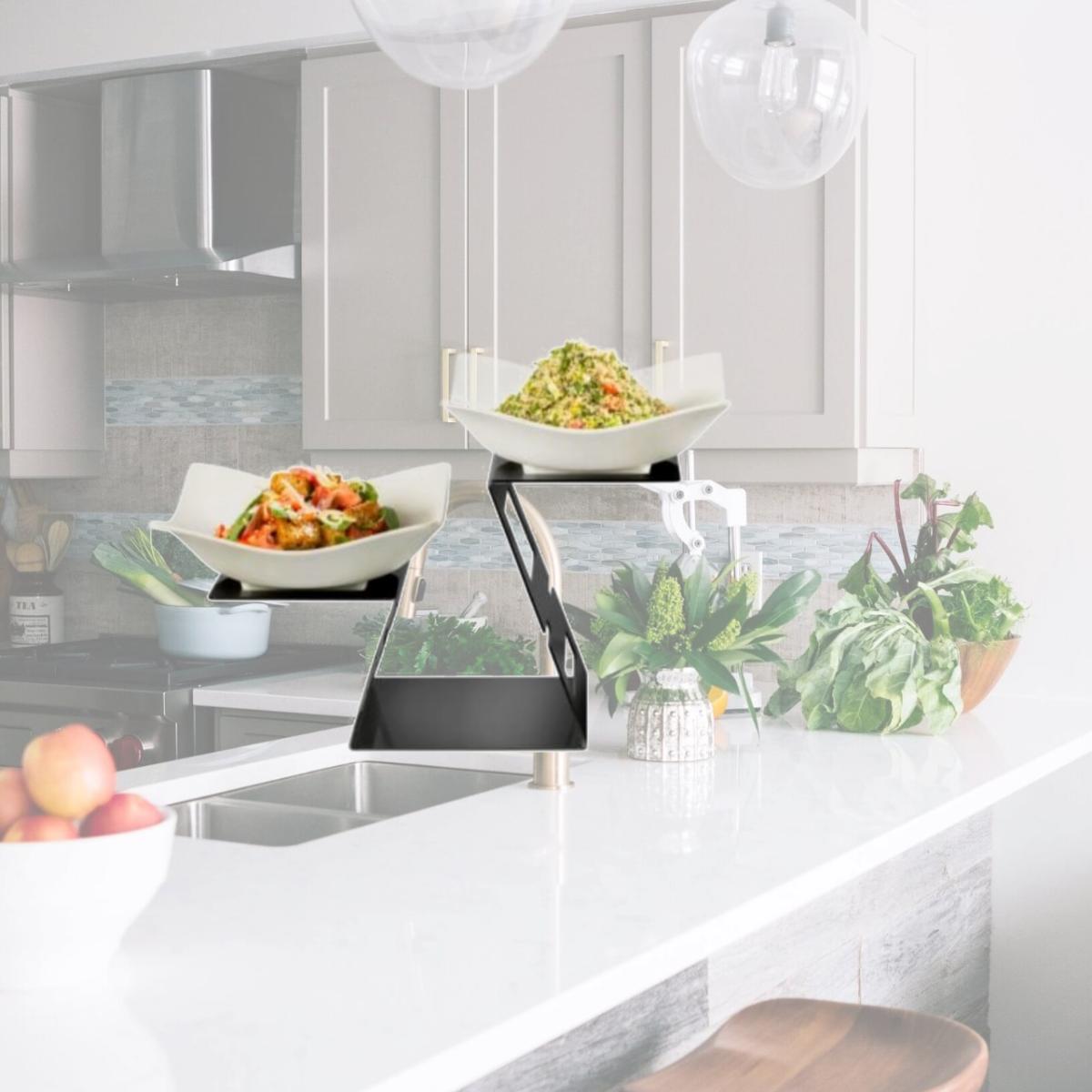 Picture of Rosseto SM340 Swan Black Matte Riser Set with Forme Melamine Bowls