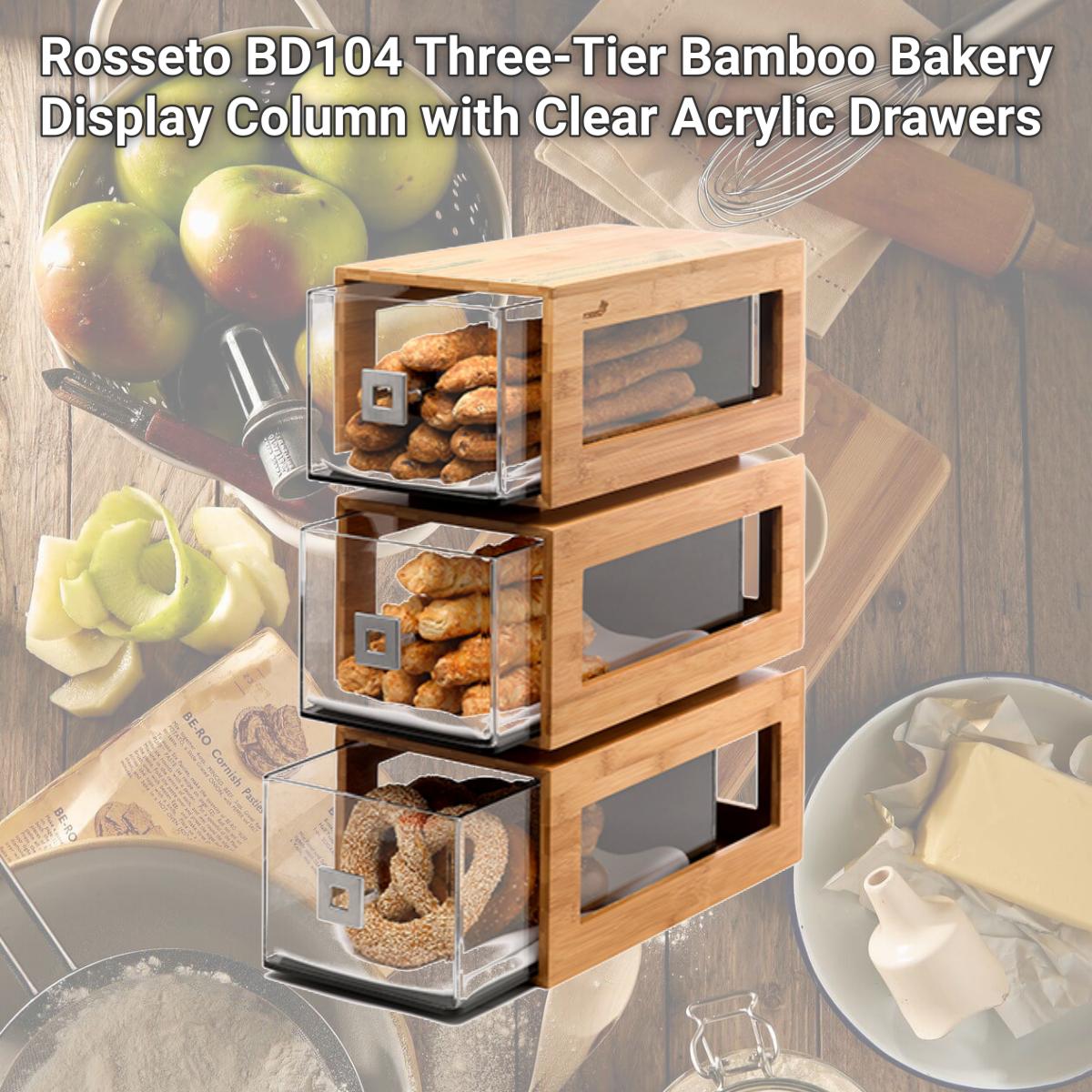 Picture of Rosseto BD104 Three-Tier Bamboo Bakery Display Column with Clear Acrylic Drawers
