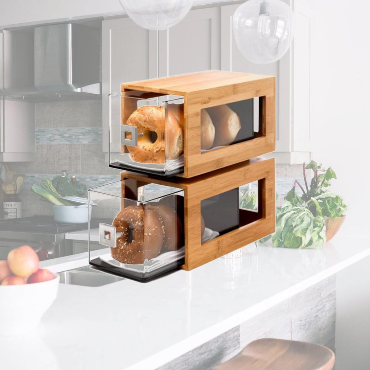 Picture of Rosseto Serving Solutions BD102 Bakery Column Natural Bamboo with 2 Small Acrylic Drawers