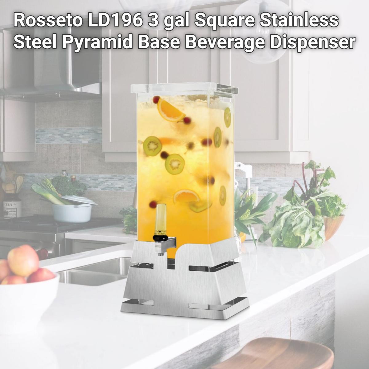 Picture of Rosseto LD196 3 gal Square Stainless Steel Pyramid Base Beverage Dispenser
