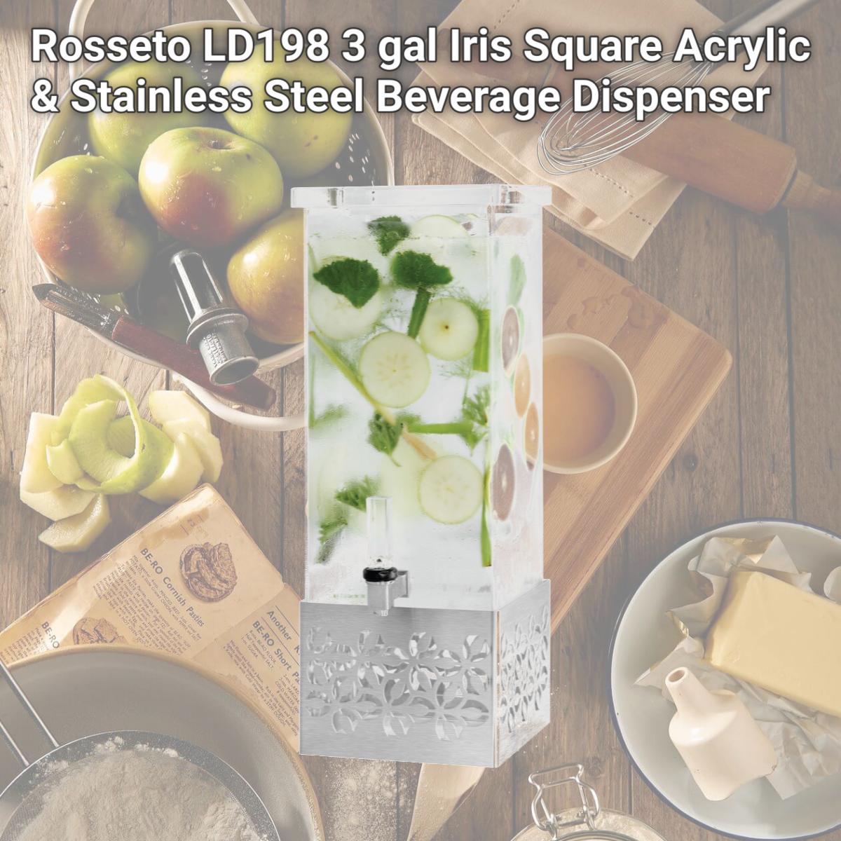Picture of Rosseto LD198 3 gal Iris Square Acrylic & Stainless Steel Beverage Dispenser