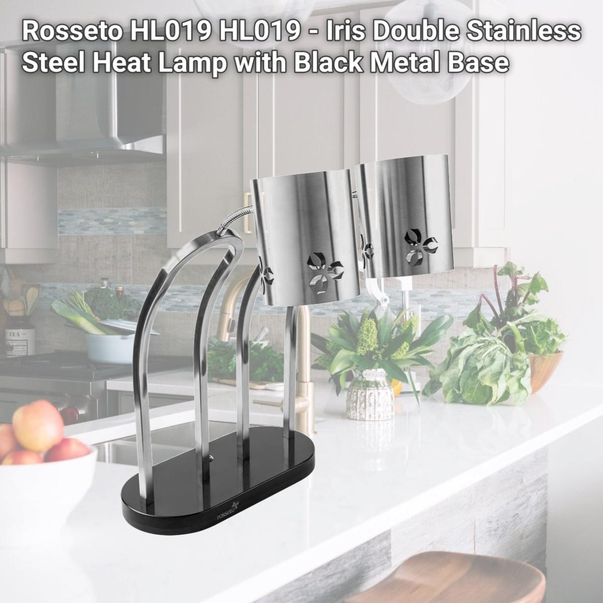 Picture of Rosseto HL019 HL019 - Iris Double Stainless Steel Heat Lamp with Black Metal Base