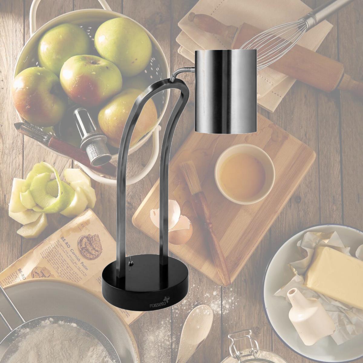 Picture of Rosseto HL022 HL022 - Single Stainless Steel Heat Lamp, Plain Shade, Black Metal Base