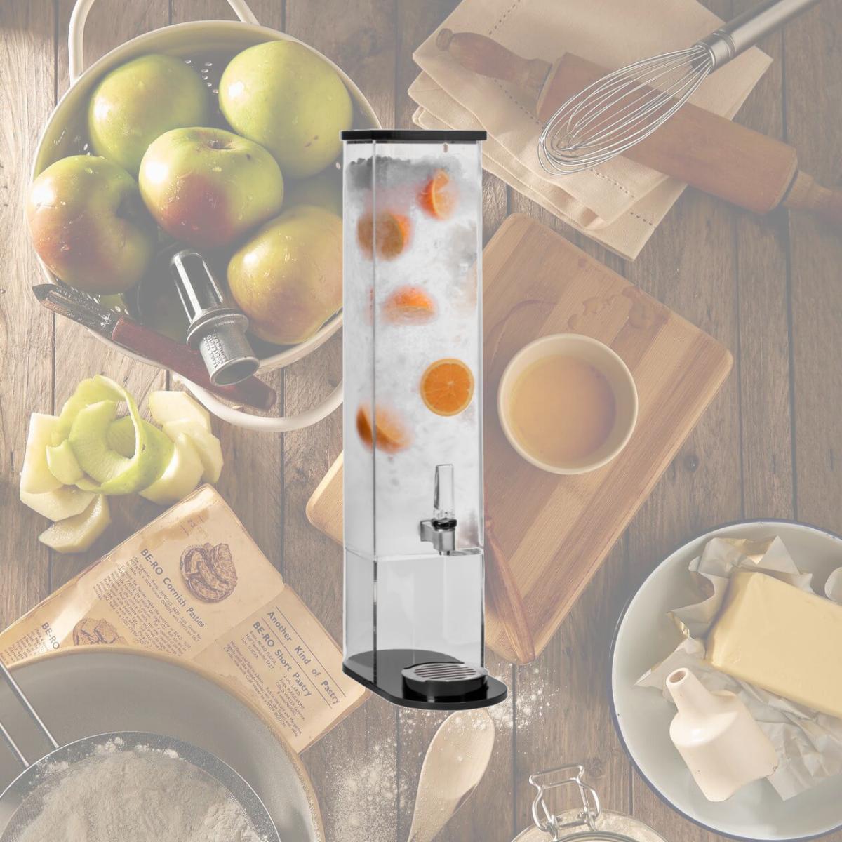 Picture of Rosseto LD211 3 gal Allure Clear & Black Beverage Dispenser with Drip Tray