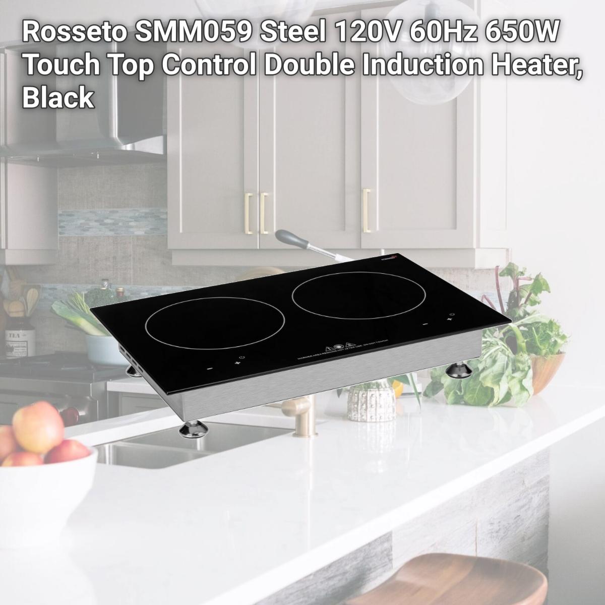 Picture of Rosseto SMM059 Steel 120V 60Hz 650W Touch Top Control Double Induction Heater, Black