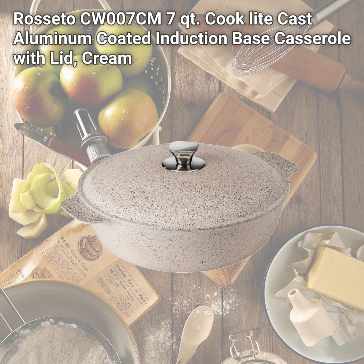 Picture of Rosseto CW007CM 7 qt. Cook lite Cast Aluminum Coated Induction Base Casserole with Lid, Cream