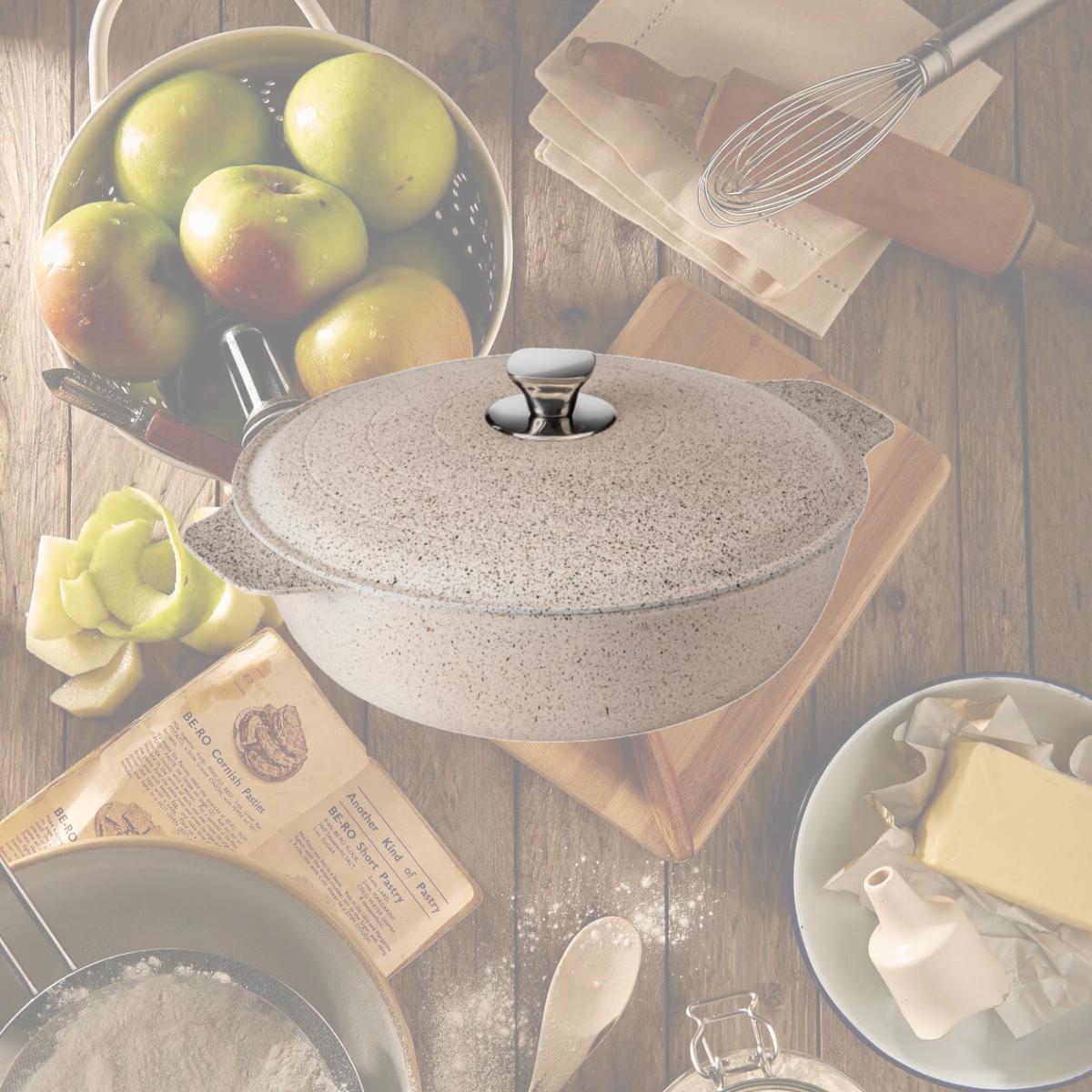 Picture of Rosseto CW007CM 7 qt. Cook lite Cast Aluminum Coated Induction Base Casserole with Lid, Cream
