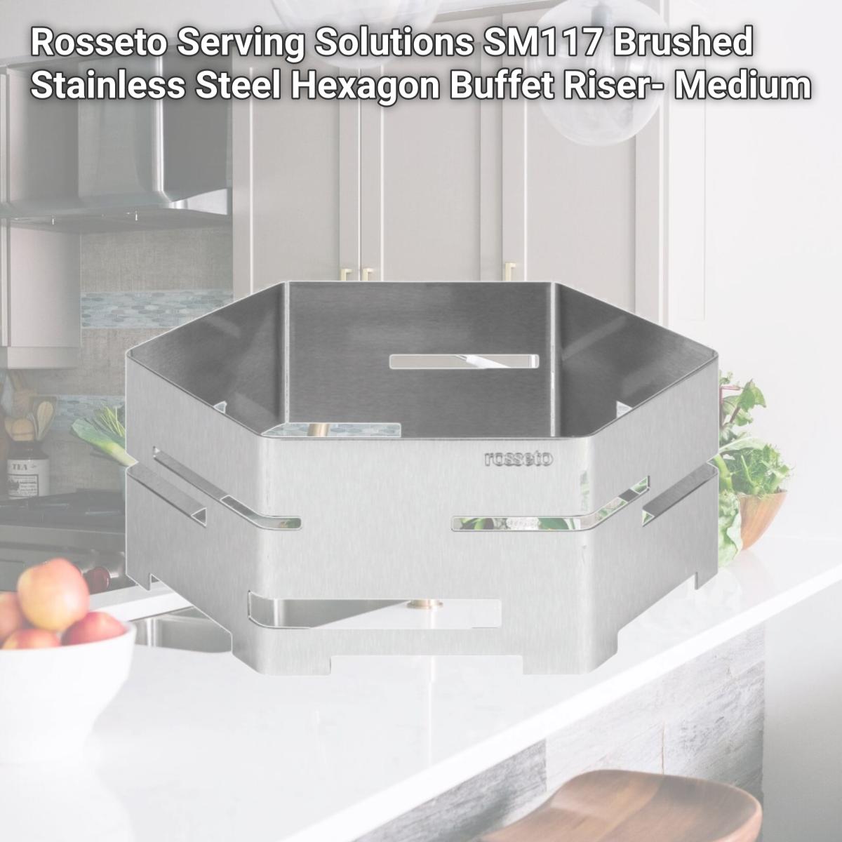 Picture of Rosseto Serving Solutions SM117 Brushed Stainless Steel Hexagon Buffet Riser- Medium