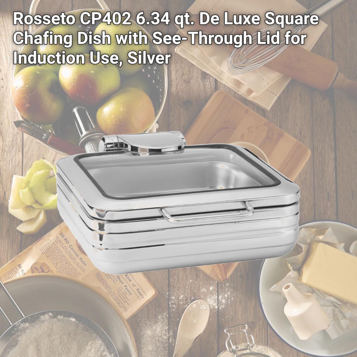 Picture of Rosseto CP402 6.34 qt. De Luxe Square Chafing Dish with See-Through Lid for Induction Use, Silver