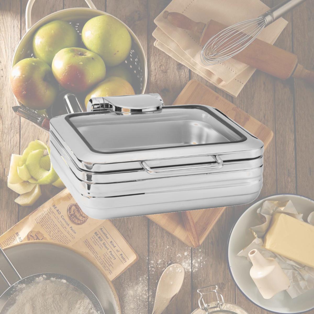 Picture of Rosseto CP402 6.34 qt. De Luxe Square Chafing Dish with See-Through Lid for Induction Use, Silver