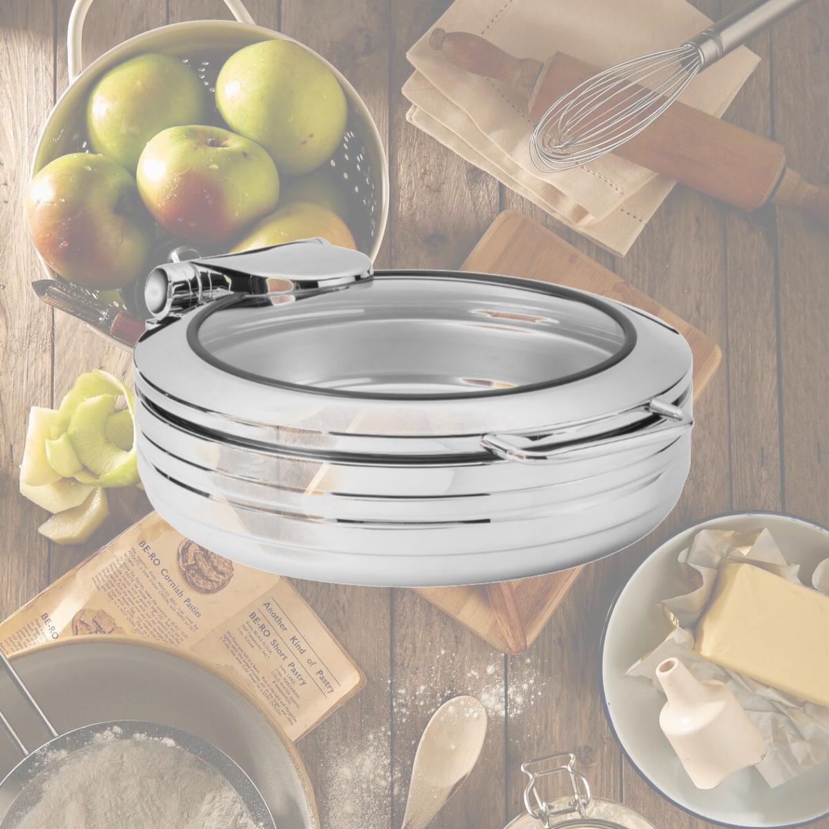 Picture of Rosseto CP403 6.34 qt. De Luxe Round Chafing Dish with See-Through Lid for Induction Use, Silver