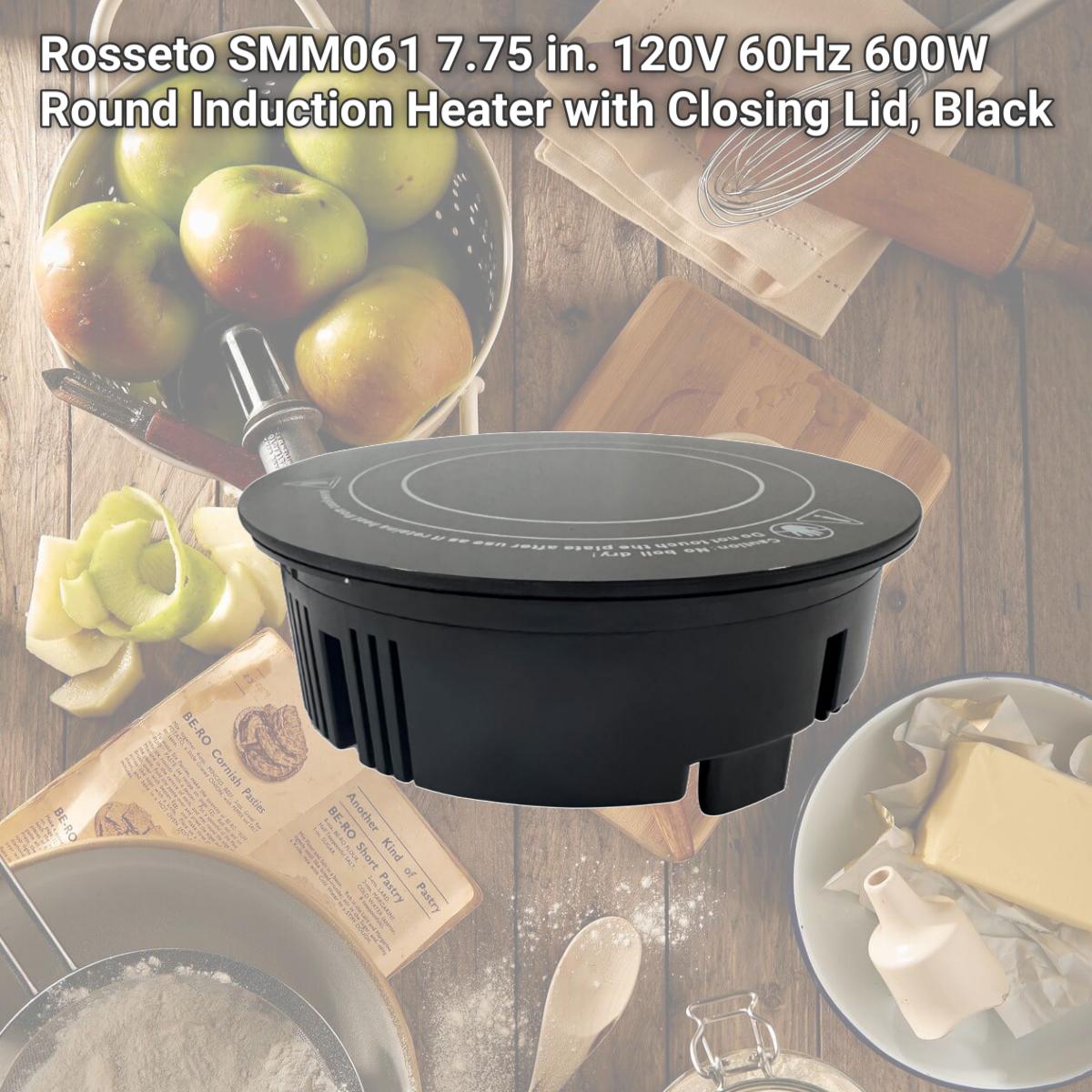 Picture of Rosseto SMM061 7.75 in. 120V 60Hz 600W Round Induction Heater with Closing Lid, Black