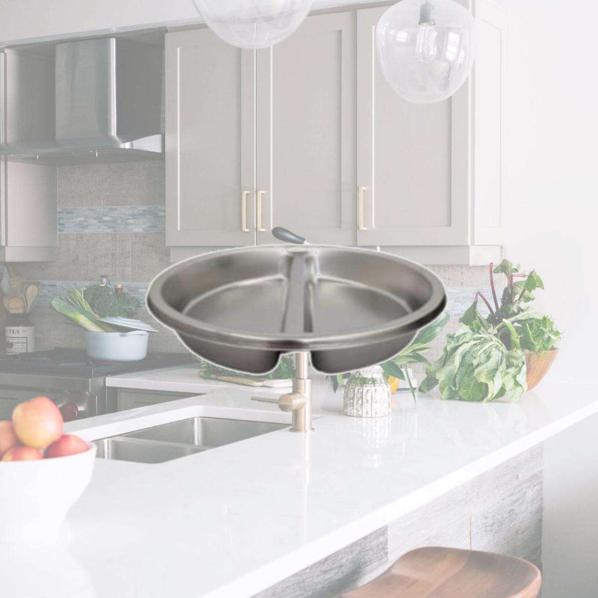 Picture of Rosseto SMM065 6.34 qt. Multi-Chef Round Divided Food Pan, Silver