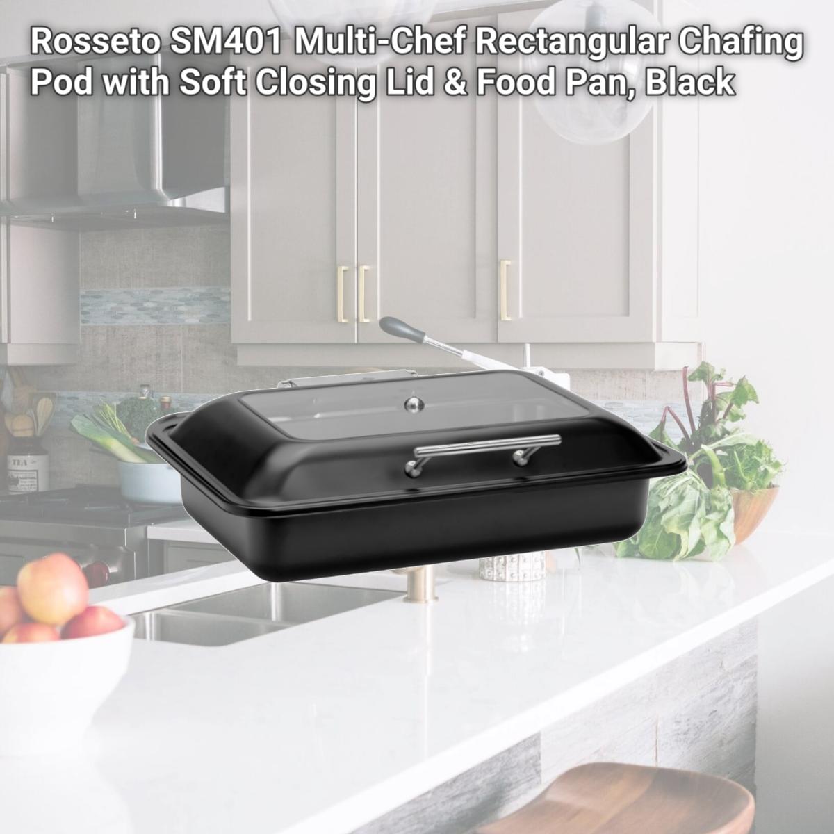 Picture of Rosseto SM401 Multi-Chef Rectangular Chafing Pod with Soft Closing Lid & Food Pan, Black