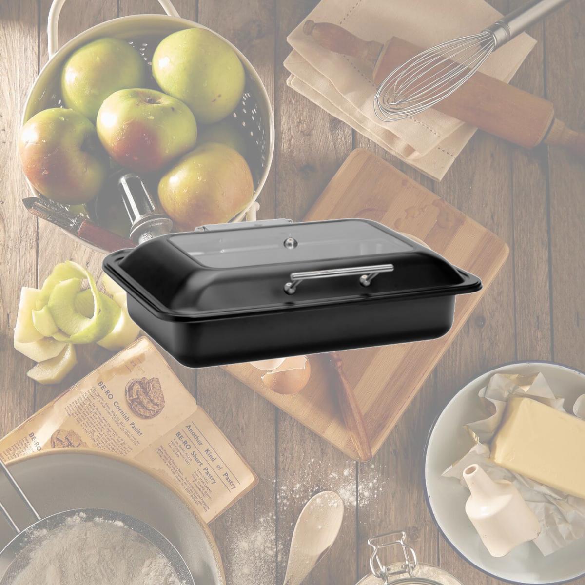 Picture of Rosseto SM401 Multi-Chef Rectangular Chafing Pod with Soft Closing Lid & Food Pan, Black