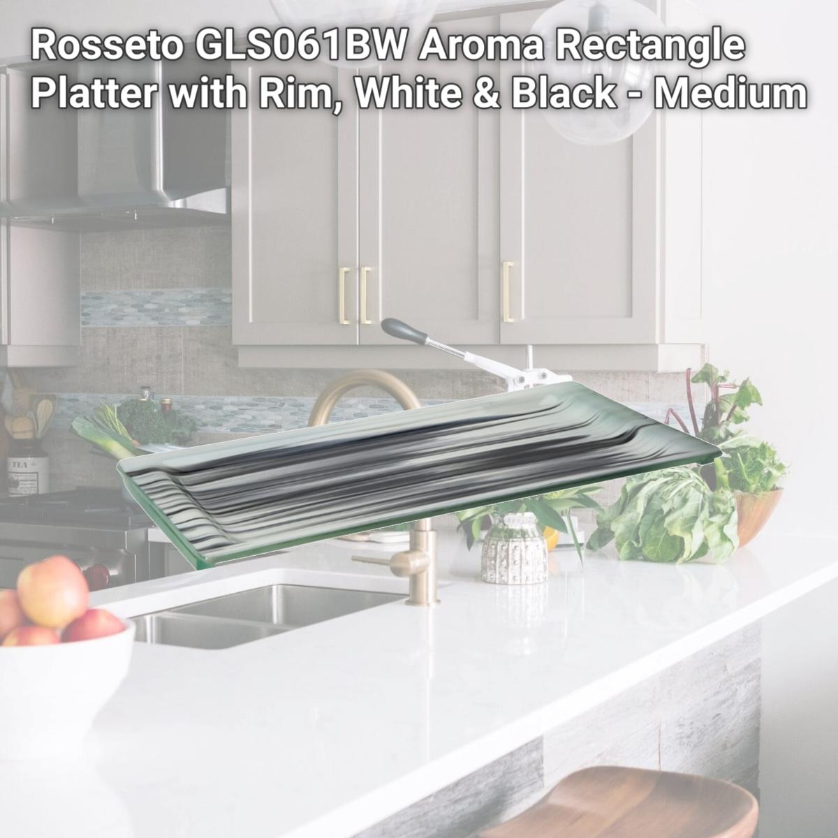 Picture of Rosseto GLS061BW Aroma Rectangle Platter with Rim, White & Black - Medium