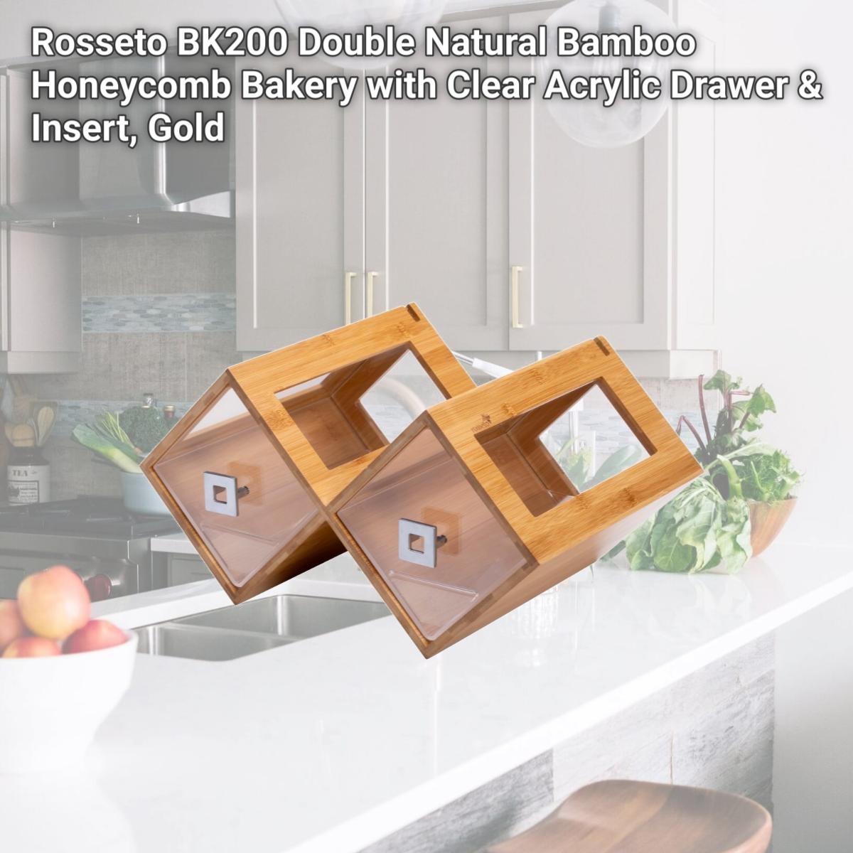 Picture of Rosseto BK200 Double Natural Bamboo Honeycomb Bakery with Clear Acrylic Drawer & Insert, Gold