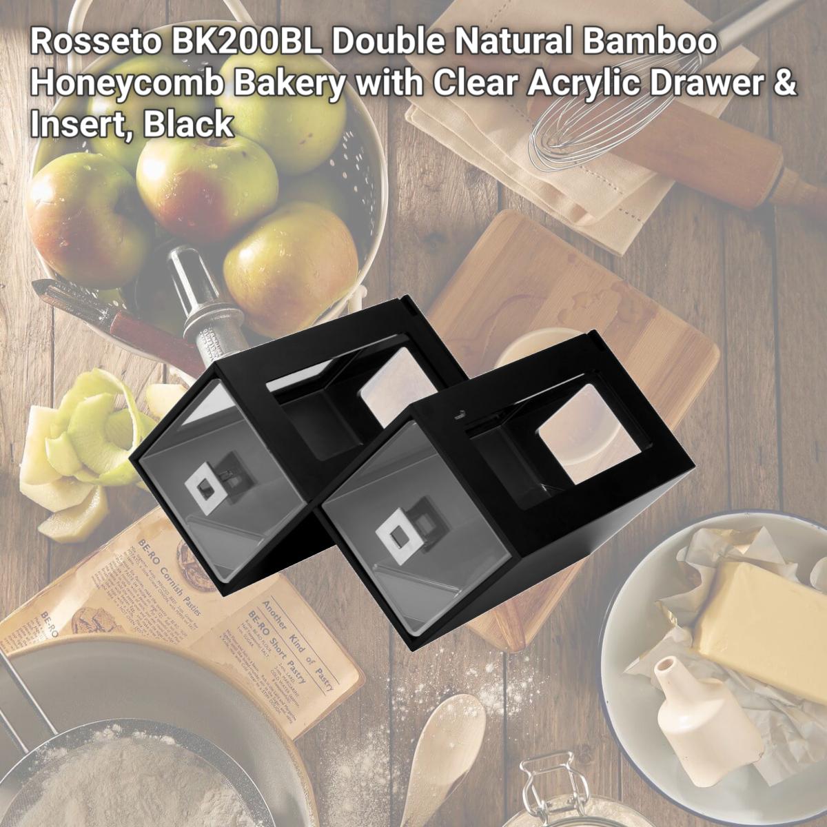 Picture of Rosseto BK200BL Double Natural Bamboo Honeycomb Bakery with Clear Acrylic Drawer & Insert, Black