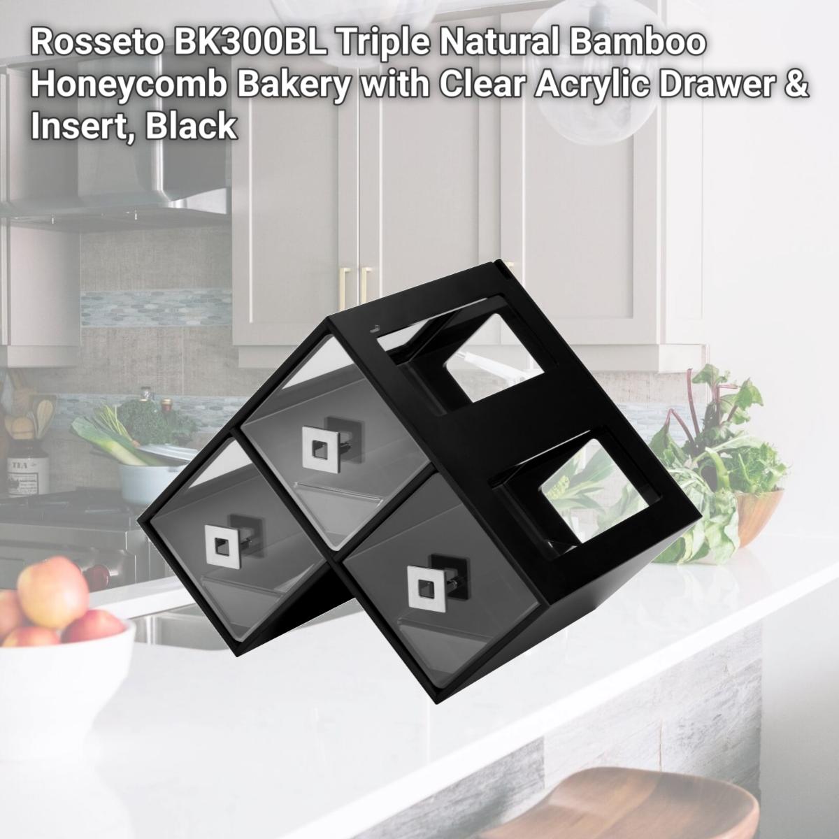 Picture of Rosseto BK300BL Triple Natural Bamboo Honeycomb Bakery with Clear Acrylic Drawer & Insert, Black