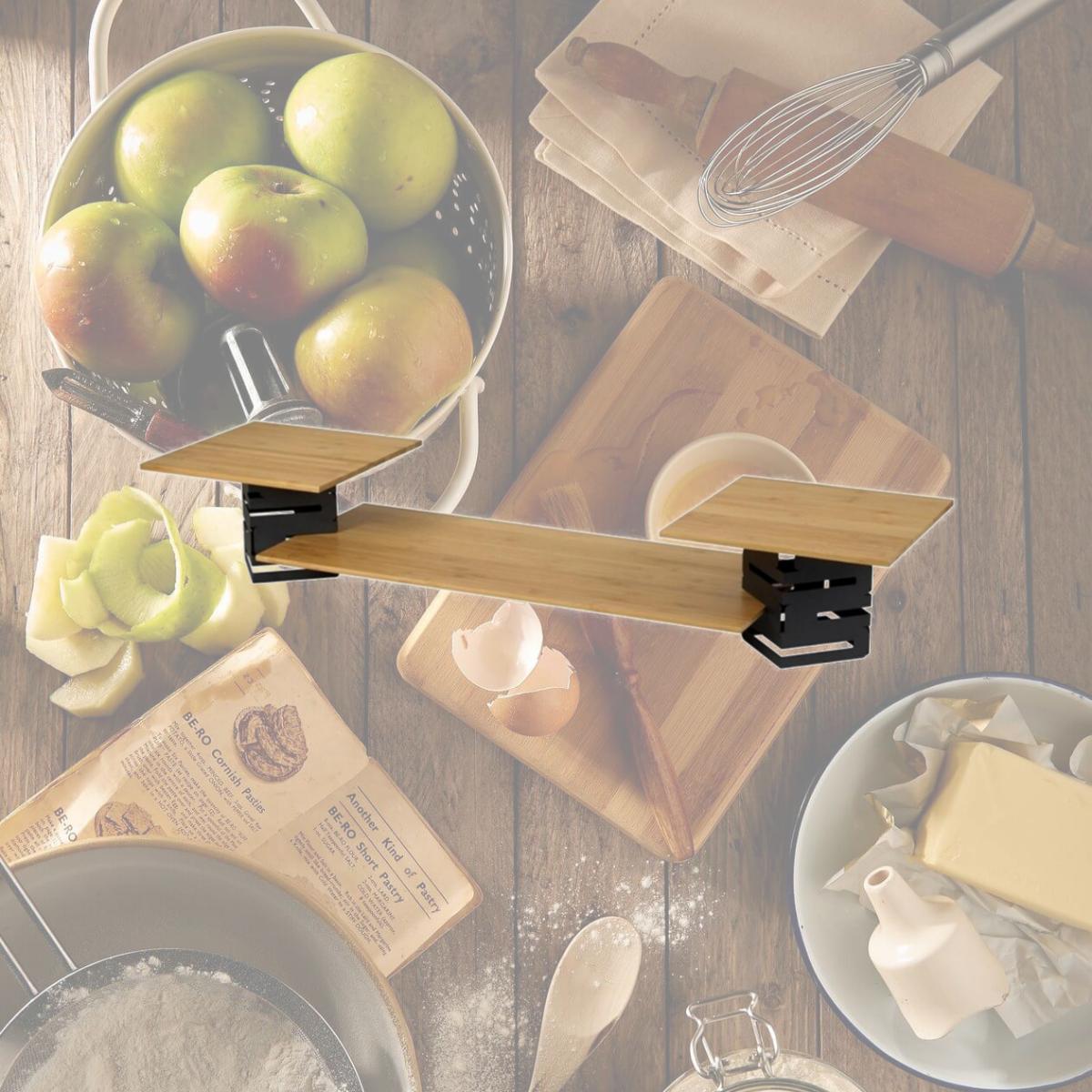 Picture of Rosseto Serving Solutions SK003 Multi-Level 5-Piece Buffet Riser Kit- Black Matte Steel and Bamboo
