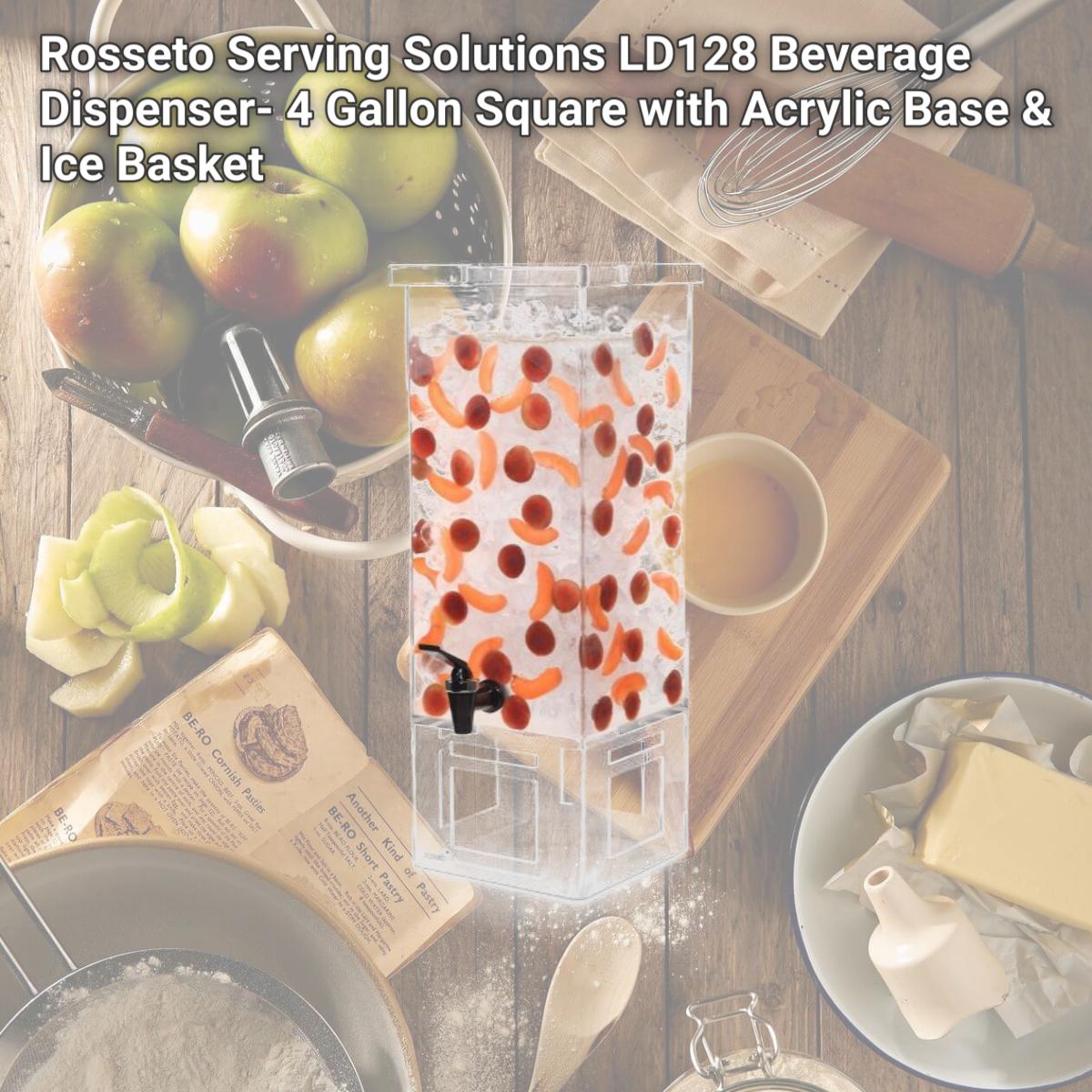 Picture of Rosseto Serving Solutions LD128 Beverage Dispenser- 4 Gallon Square with Acrylic Base & Ice Basket