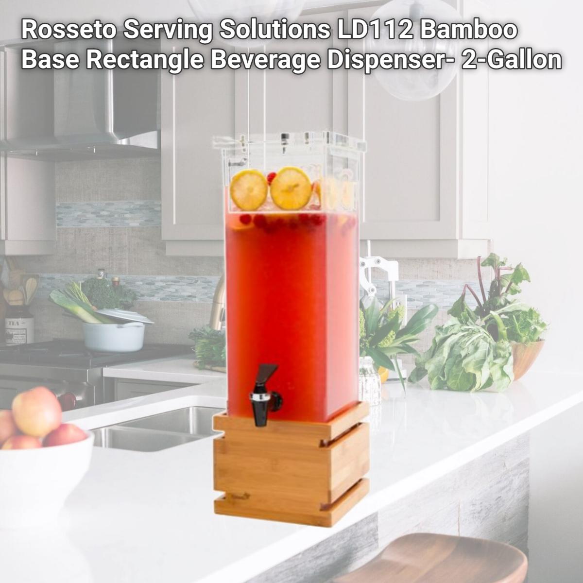 Picture of Rosseto Serving Solutions LD112 Bamboo Base Rectangle Beverage Dispenser- 2-Gallon