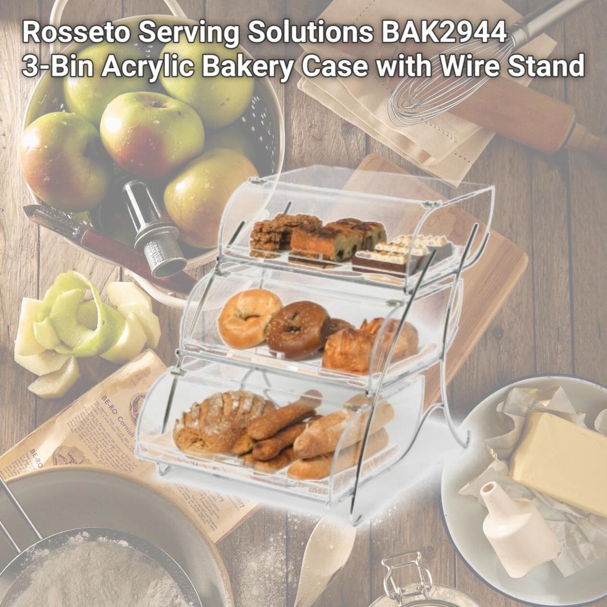 Picture of Rosseto Serving Solutions BAK2944 3-Bin Acrylic Bakery Case with Wire Stand