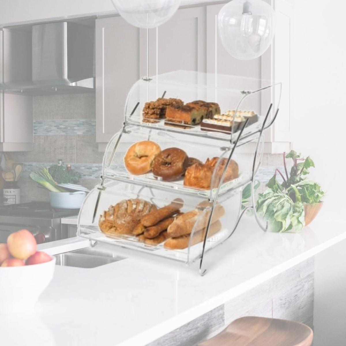 Picture of Rosseto Serving Solutions BAK2944 3-Bin Acrylic Bakery Case with Wire Stand