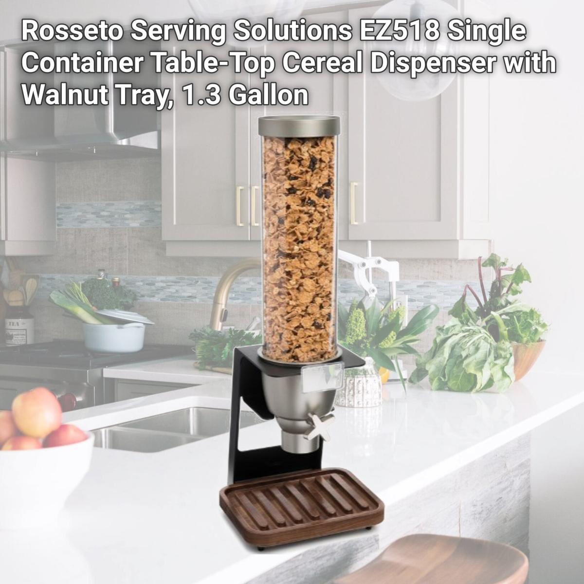 Picture of Rosseto Serving Solutions EZ518 Single Container Table-Top Cereal Dispenser with Walnut Tray, 1.3 Gallon