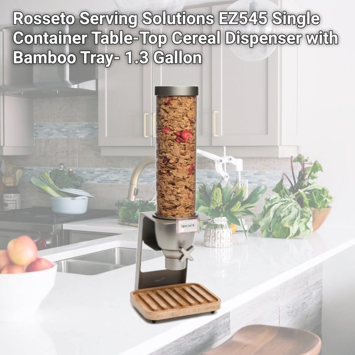Picture of Rosseto Serving Solutions EZ545 Single Container Table-Top Cereal Dispenser with Bamboo Tray- 1.3 Gallon