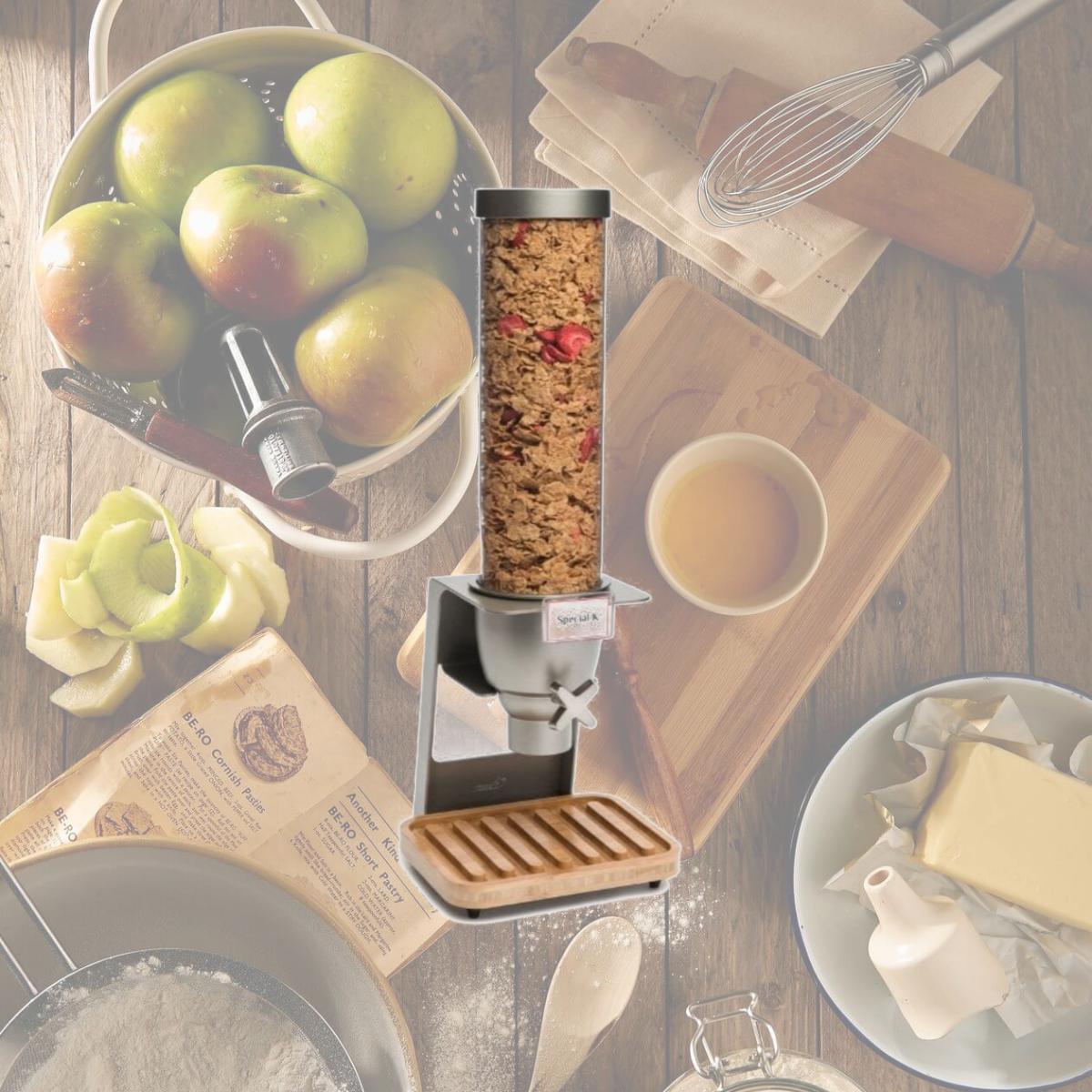 Picture of Rosseto Serving Solutions EZ545 Single Container Table-Top Cereal Dispenser with Bamboo Tray- 1.3 Gallon