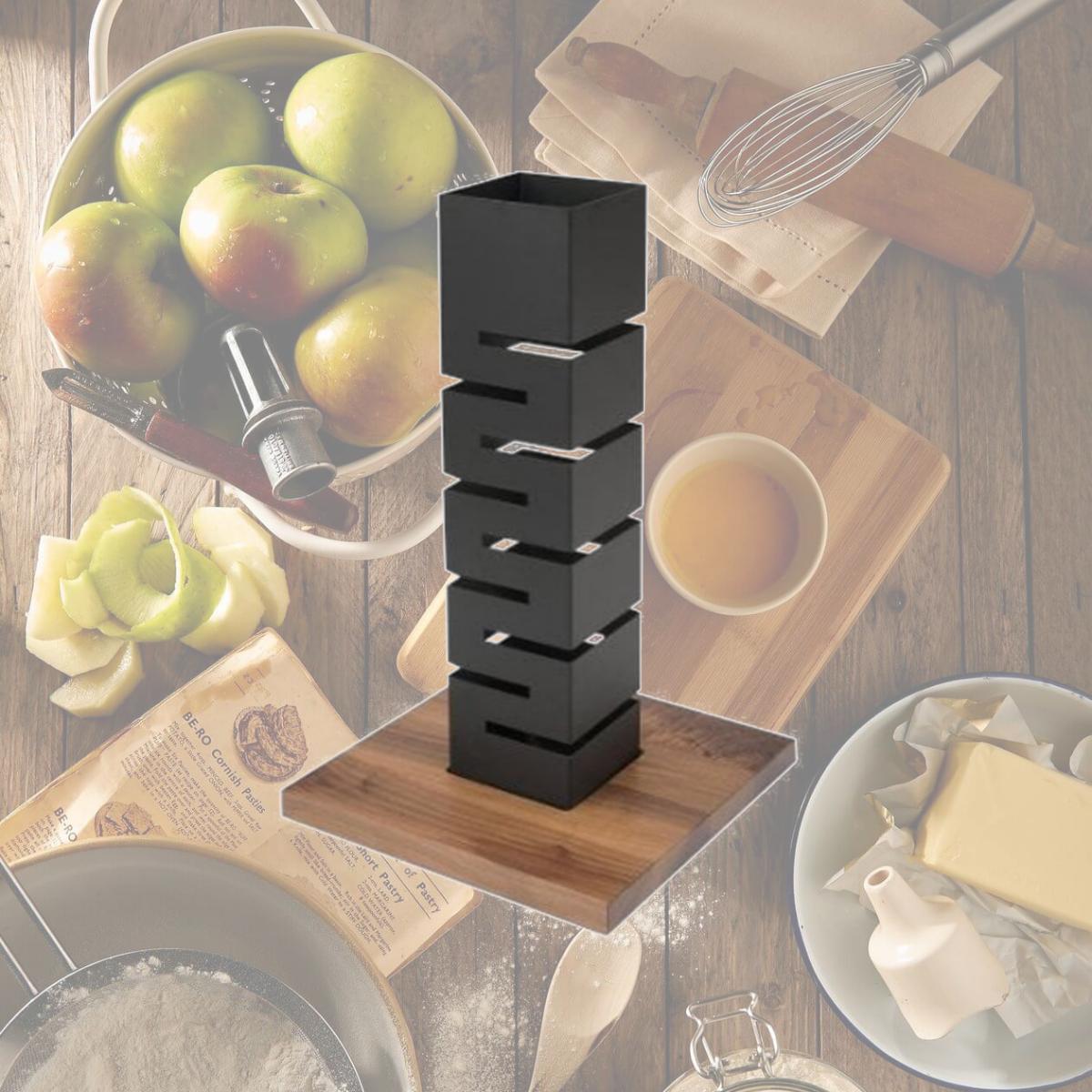 Picture of Rosseto Serving Solutions SM160 Tower Riser - Black Matte with Walnut Base