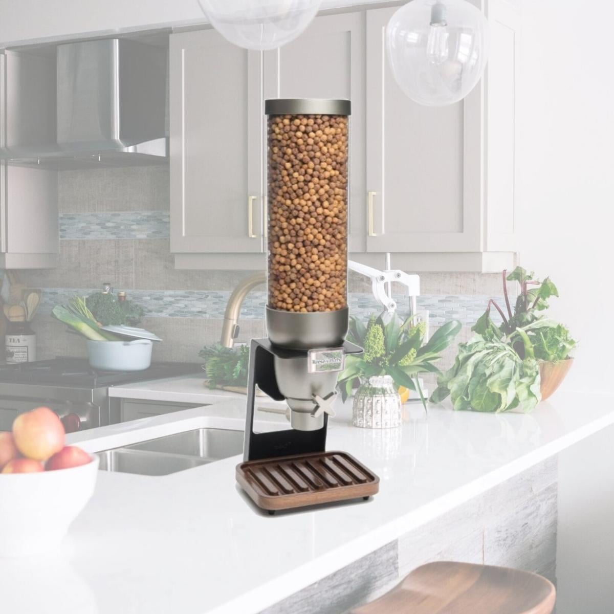 Picture of Rosseto Serving Solutions EZ529 Single Container Table-Top Cereal Dispenser with Walnut Tray- 2 Gallon