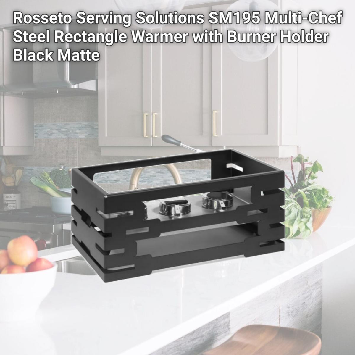 Picture of Rosseto Serving Solutions SM195 Multi-Chef Steel Rectangle Warmer with Burner Holder Black Matte