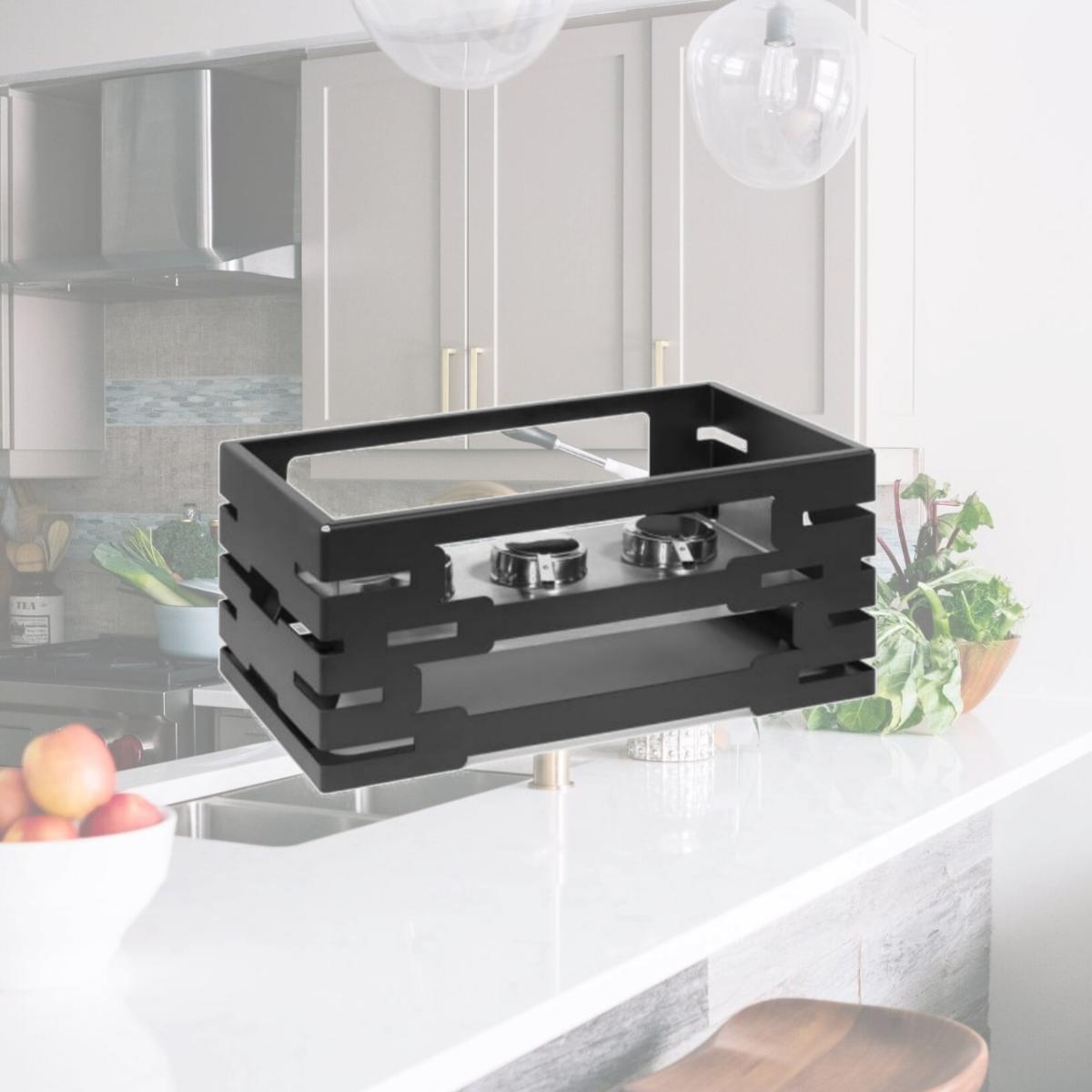 Picture of Rosseto Serving Solutions SM195 Multi-Chef Steel Rectangle Warmer with Burner Holder Black Matte