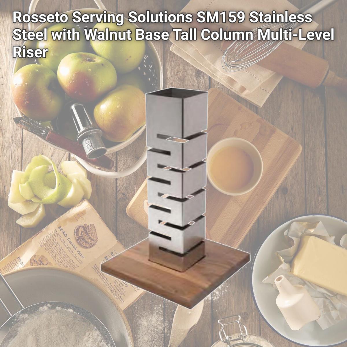 Picture of Rosseto Serving Solutions SM159 Stainless Steel with Walnut Base Tall Column Multi-Level Riser