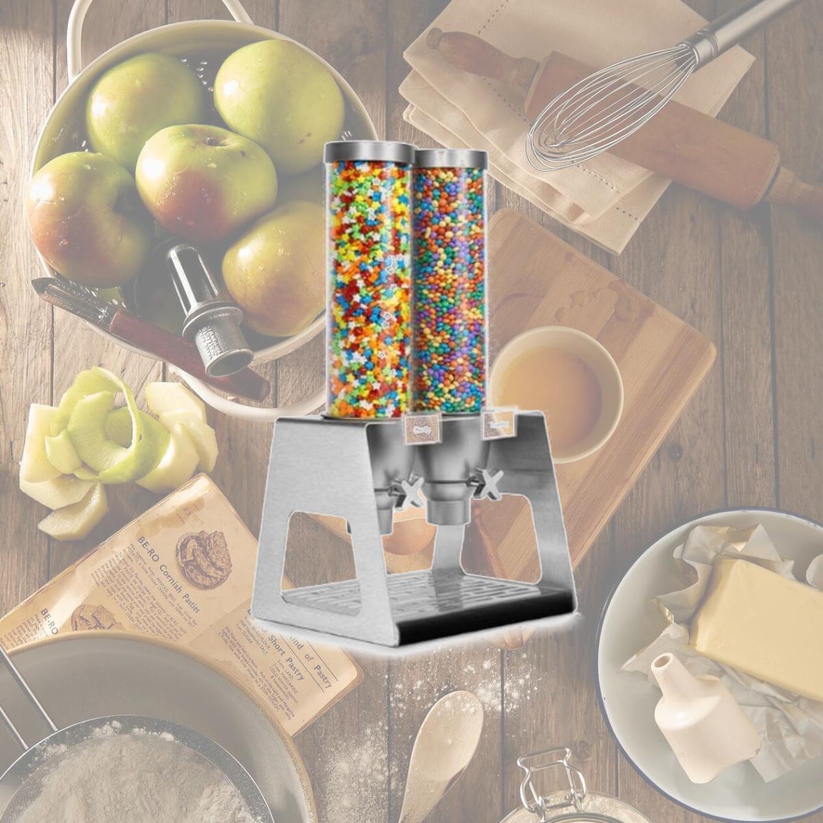 Picture of Rosseto Serving Solutions EZ535 Double Container Stainless Steel Table-Top Cereal Dispenser- 2.6 Gallon