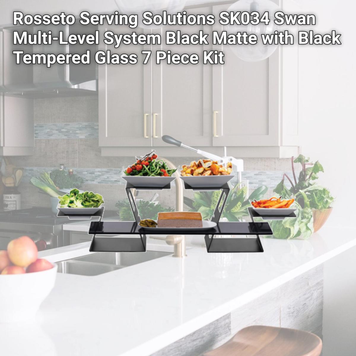 Picture of Rosseto Serving Solutions SK034 Swan Multi-Level System Black Matte with Black Tempered Glass 7 Piece Kit