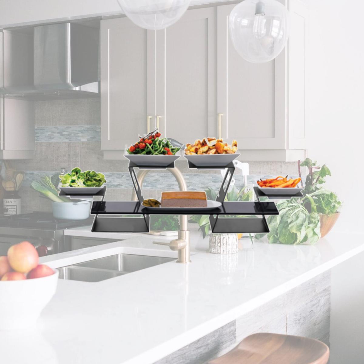 Picture of Rosseto Serving Solutions SK034 Swan Multi-Level System Black Matte with Black Tempered Glass 7 Piece Kit