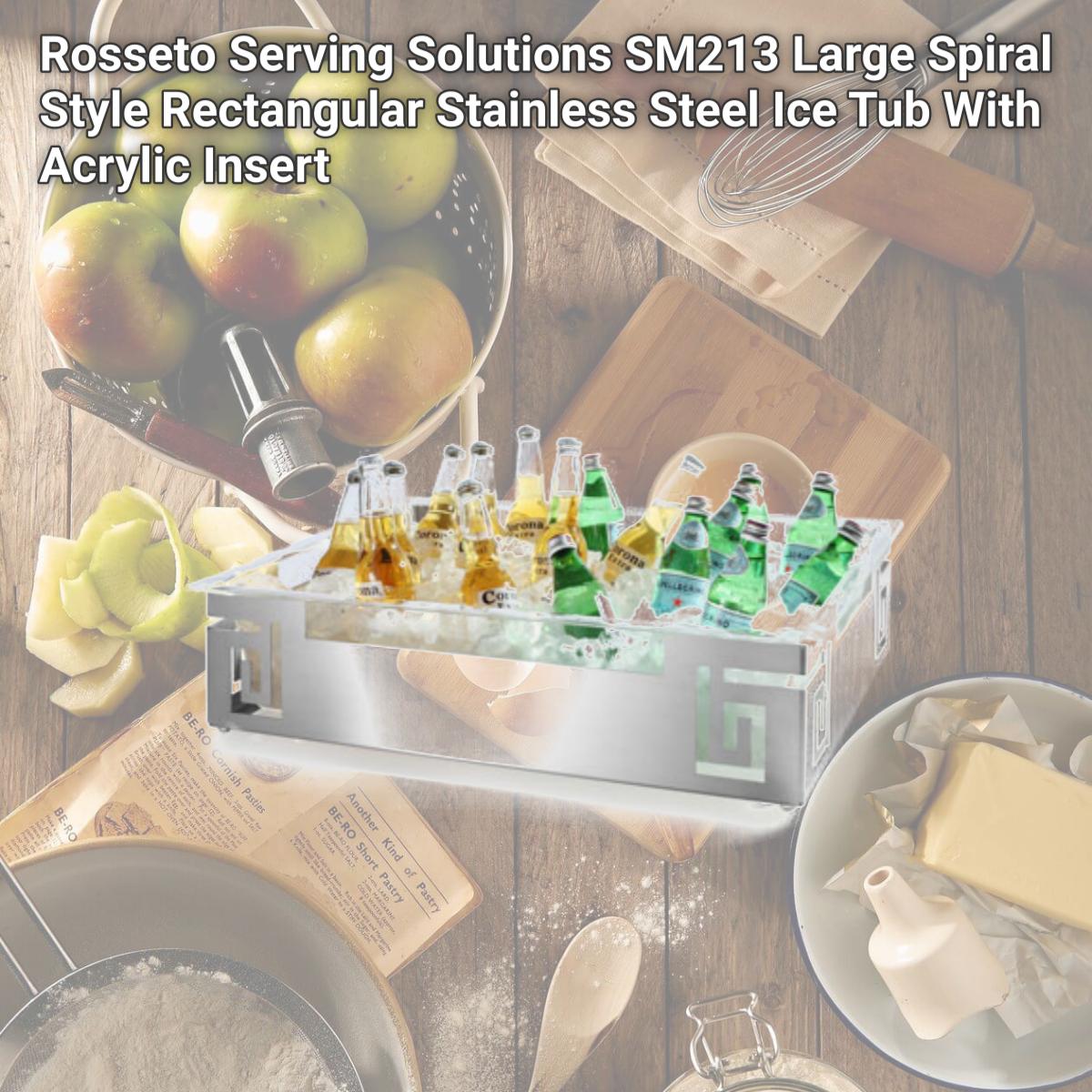 Picture of Rosseto Serving Solutions SM213 Large Spiral Style Rectangular Stainless Steel Ice Tub With Acrylic Insert