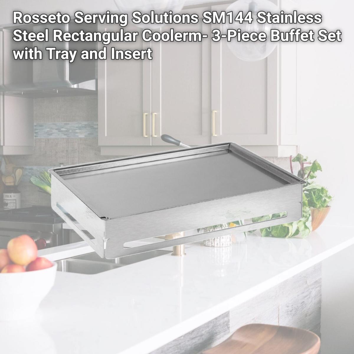 Picture of Rosseto Serving Solutions SM144 Stainless Steel Rectangular Coolerm- 3-Piece Buffet Set with Tray and Insert