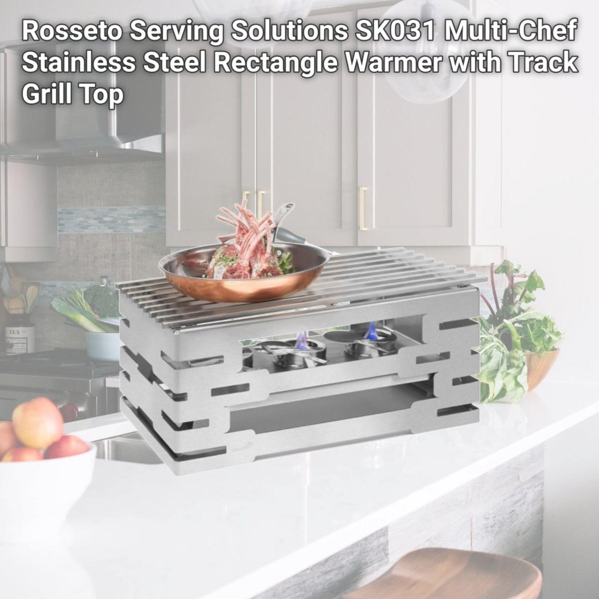 Picture of Rosseto Serving Solutions SK031 Multi-Chef Stainless Steel Rectangle Warmer with Track Grill Top