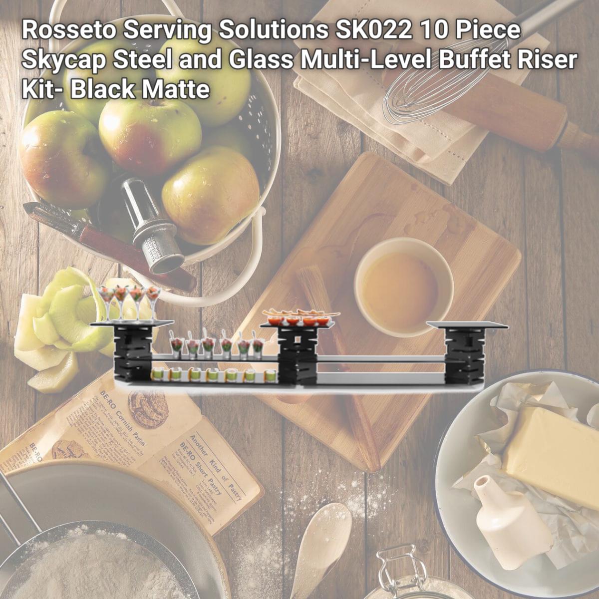 Picture of Rosseto Serving Solutions SK022 10 Piece Skycap Steel and Glass Multi-Level Buffet Riser Kit- Black Matte
