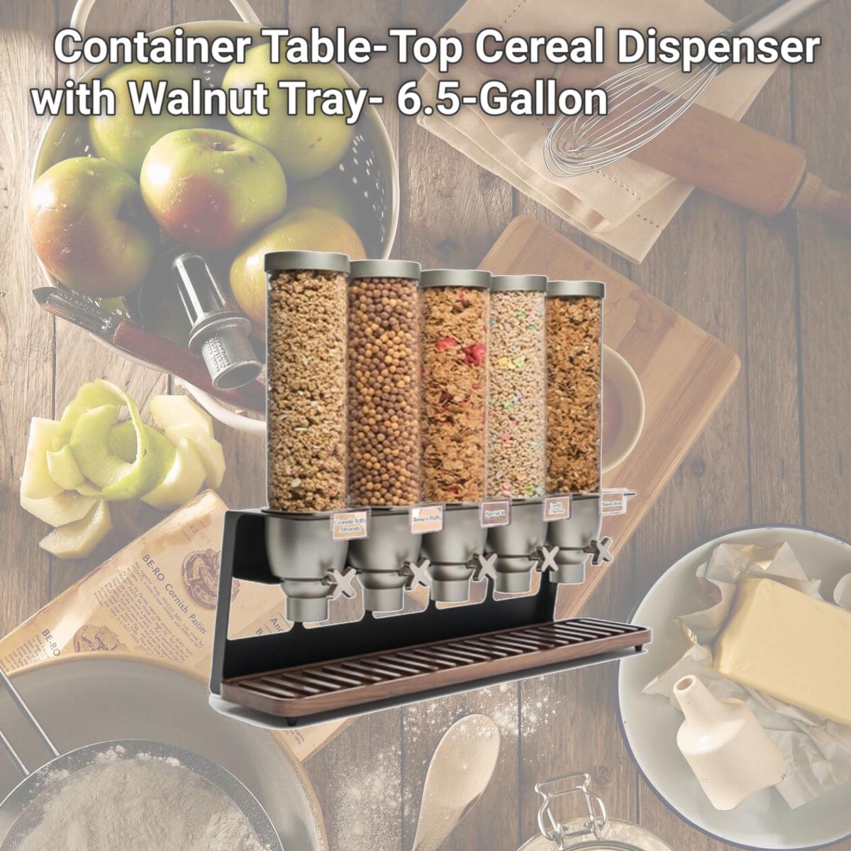 Picture of Rosseto Serving Solutions EZ522 Container Table-Top Cereal Dispenser with Walnut Tray- 6.5-Gallon