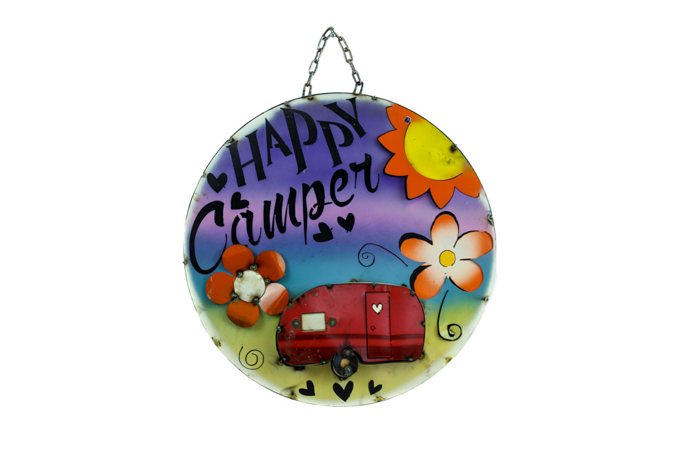 100532 Happy Camper Round Metal Wall Accent