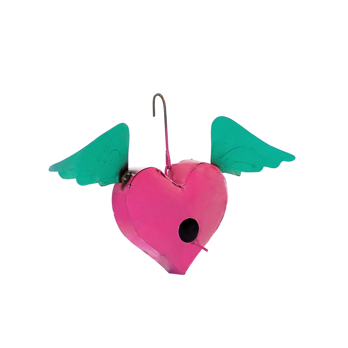 100558 Pink & Blue Hanging Heart Bird Figurine